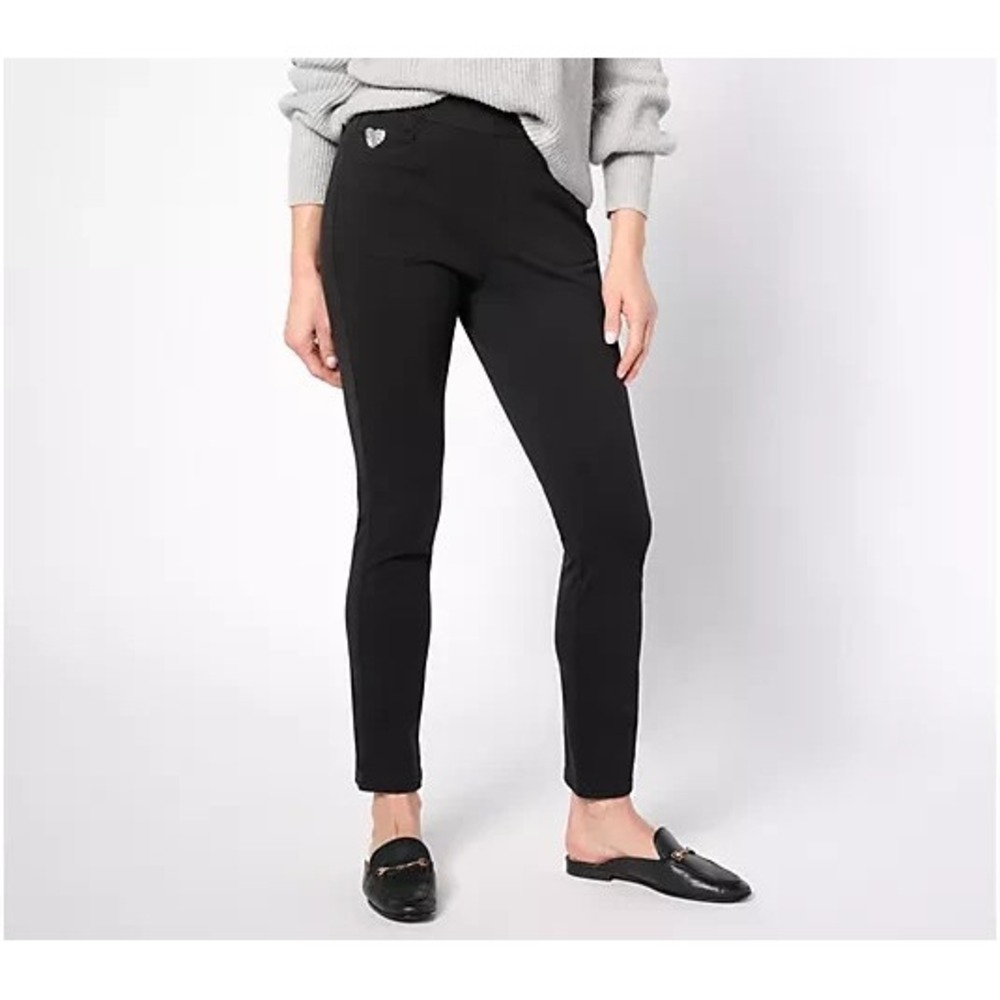 Quacker Factory Short DreamJeannes Pull-On Slim Leg Jeans Black, Short X-Large